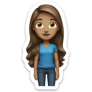 Long brown hair, blue eyes, medium skin tone  sticker