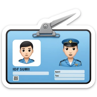 black Scissors cutting a light blue idf soldier ID card in 2 parts .hyper realistic sticker