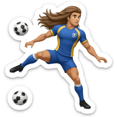 Long Haired Football Players, Male player with long hair kicking ball sticker