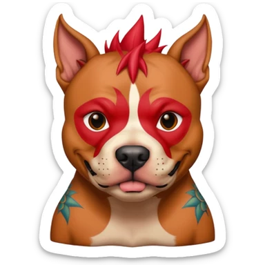 very tattoed face pitbull dog with red spiky hair sticker