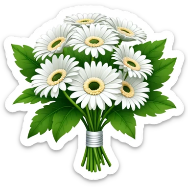 bouquet White Gerbera Daisy, luxuriant, leaf, bud sticker