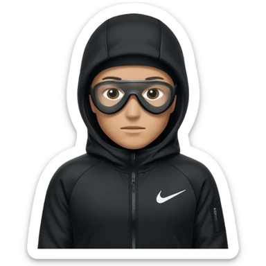 White person wearing a Nike Tex with hood and ski mask all balck sticker