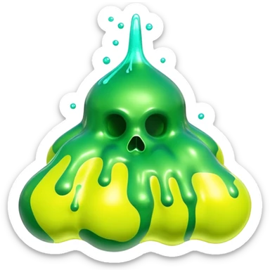 3D render of Oil Slick, toxic waste aesthetic, neon green bubbling liquid, caution yellow metal, industrial warning texture. sticker