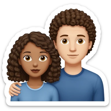 Interracial couple, taller white male with short straight medium brown hair, shorter mixed toned woman with long curly dark brown hair  sticker