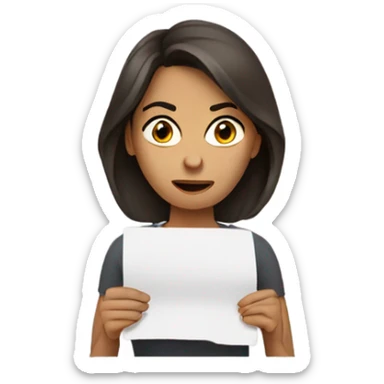 frustrated brunet woman with a paper on hands sticker