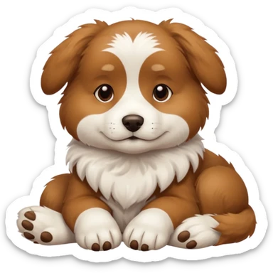brown and white dog laying down with paws crossed on top of eachother sticker