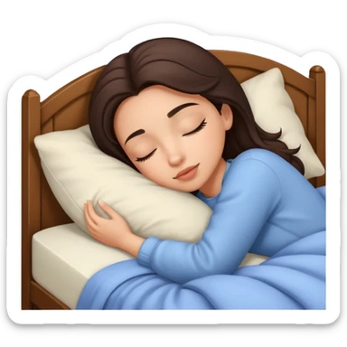 Brunette girl in Cozy bed sleeping, pretty eyelashes, light skin sticker
