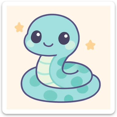 playful baby anaconda with big eyes, kawaii style, adorable, cute expression sticker