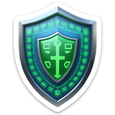 generate full blue cyber shield with different  green hack symbols  sticker