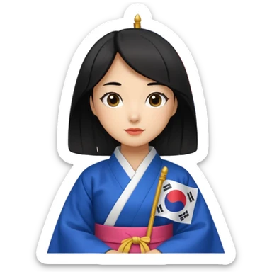 black hair girl with hanbok holding south korea flag sticker