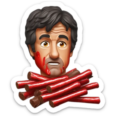 Sylvester Stallone Rambo covered in red paint eating chocolate logs sticker