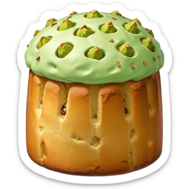 pistacchio panettone con glassa al pistacchio con la carta da panettone intorno in basso sticker