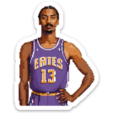 Wilt Chamberlain, tall, mustache, retro basketball uniform sticker