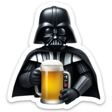 Dark vader playing vidéo gammes with a beer sticker
