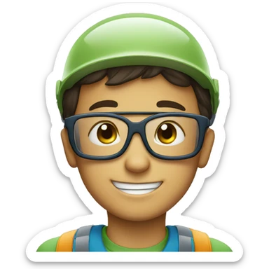 smiling boy with safety helmet and glases sticker