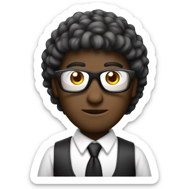 Blanca pelo largo negro con lentes sticker