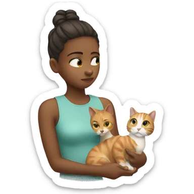 girl thinking with a cat in the hand sticker