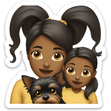 Black mother and teen daughter and yorkie dog sticker
