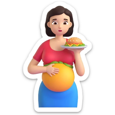 woman holding her stomach and looking at food with longing, expressing hunger sticker