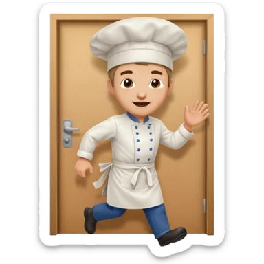 French chef runing out back door sticker