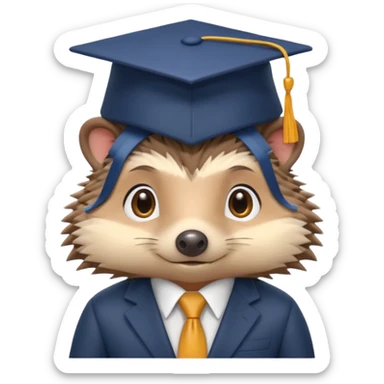 A hedgehog student dressed in a suit and wearing a square academic cap. sticker