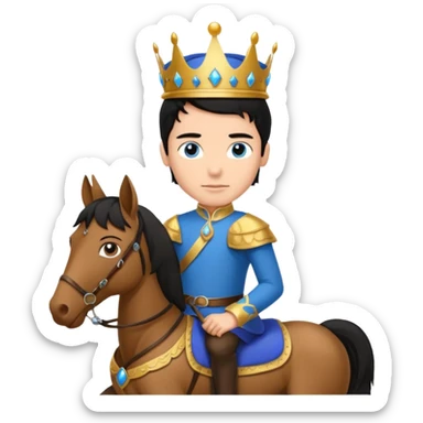 Prince,, black Hair, blue eyes, whole body, in a horse  sticker