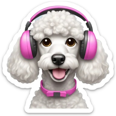 Poodle Dog with pink headsets  sticker