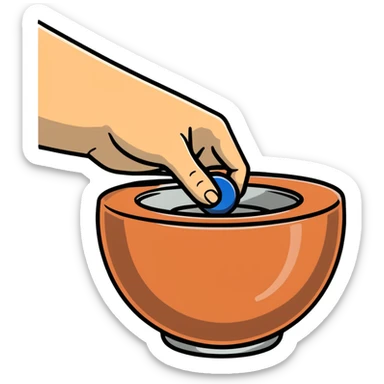 thumb pressing side of a clay ball down onto a silver pottery wheel, thumb at the bottom of the clay, pottery gesture sticker