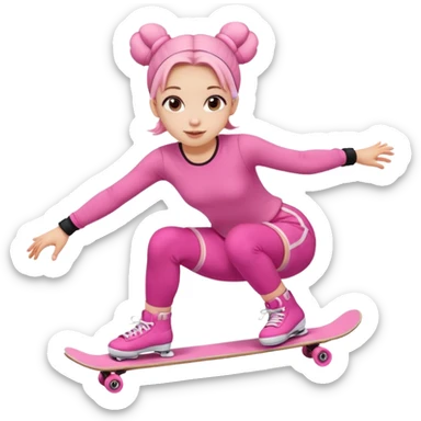 Cute skater girl with two buns and pink outfit, gliding with playful energy. sticker
