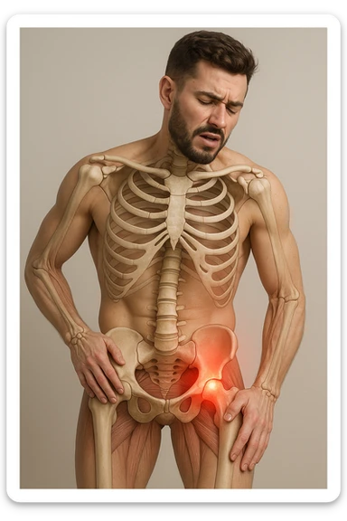 Uomo con dolore per via dei suoi fianchi asimmetrici vista anatomica immagine realistica in 3D sticker