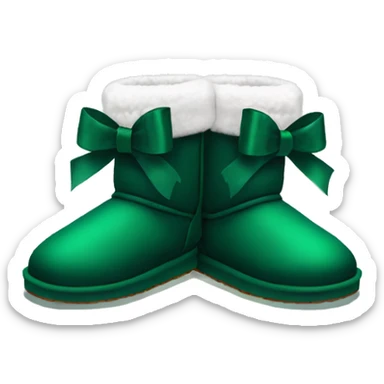Dark green Ugg fur boots with dark green ribbon bows and silver buckle sticker