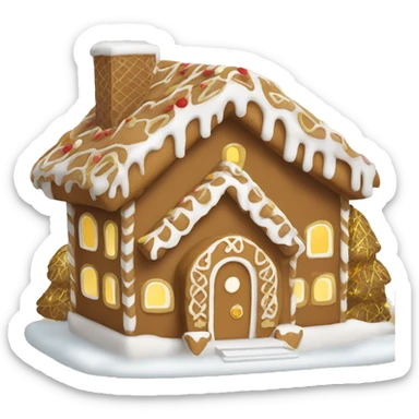 light brown and gold and white gingerbread house sticker