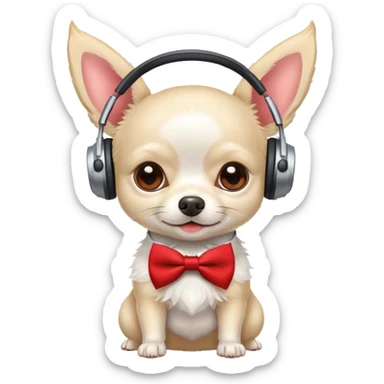White chihuahua with red bow tie headphones  sticker