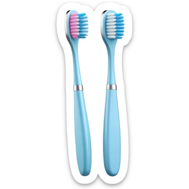 toothbrush with slim slightly curved handle, compact head, soft bristles, colorful handle white blue or pastel, bristles with shading and texture, clean 3D rendering, soft light, subtle shadow, no background objects, no anthropomorphic features, transparent background, emoji scale sticker