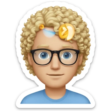 white guy with curly blonde hair and light blue ish  eyes with black glasses  sticker