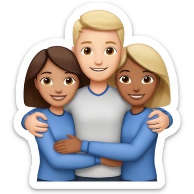 three people with arms around each other, symbolizing a loyal team sticker
