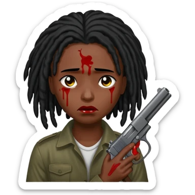 locs going in front of eyes with black hair holding gun very darkskin crying blood sticker