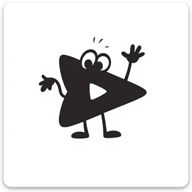 replay arrow caricature with exaggerated googly eyes and black cartoon arms and legs, fun caricature style sticker