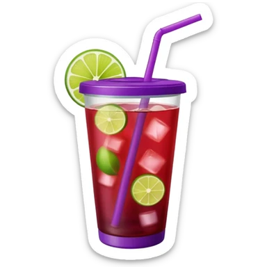 maroon purple cocktail with a lime wedge in the drink in a plastic cup with lid and straw

 sticker