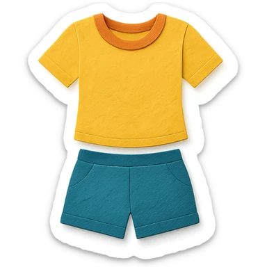 illustration of a women's short and tee shirt set in paper-craft style sticker