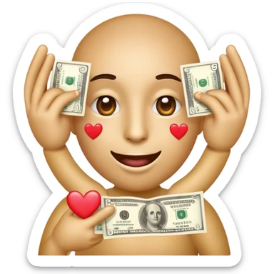 emoticono con corazones en los ojos, dolares en la mano y sin dientes incisivos inferiores sticker