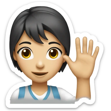 asian girl waving wit long h sticker