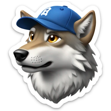 Wolf head wearing a baseball cap sticker