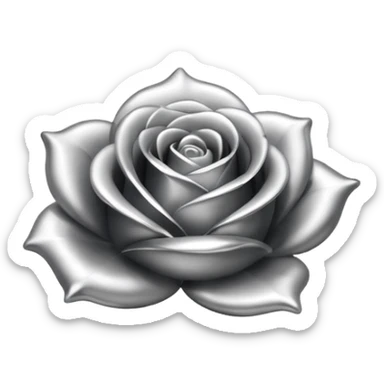 A rose emoji made of liquid silver metal minimalistic iOS emoji style, centered, sticker