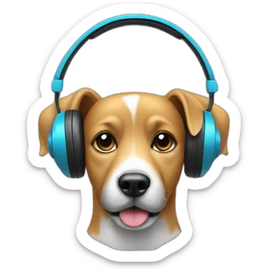 Dog listens to music with headphones sticker