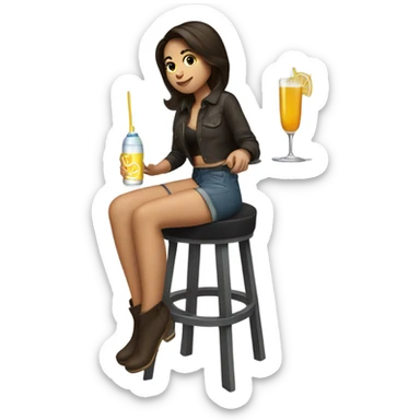 Brunette girl sitting at a bar  sticker