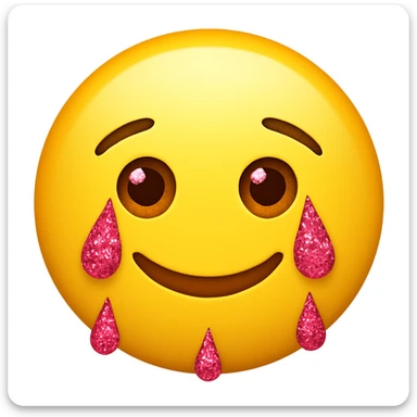 Make the tears pink glittery and the lips smile on a classic round yellow face emoji. The face should not be a woman face, but a classic emoji face. sticker