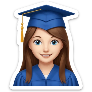 school graduation with a pretty female graduating student with long brown hair, blue eyes sticker