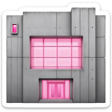Soviet-style concrete panel building with single pink glowing window, rectangular brutalist design sticker