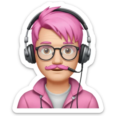 headphone and spectacles, mustached pink hair guy, no mic sticker
